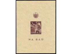 Mi.No. 166, trial imperforate imprint of block in carmine brown color ...