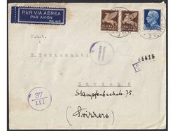 Letter sent by airplane from Split to Switzerland 25.11. 1942. ...