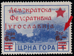 Cetinje Provisional Issue. Value of Lire 6.00/Lira 1.00 with ...