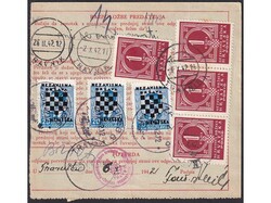 Parcel card sent from Zagreb to Travnik 25.09. 1942., high franking ...
