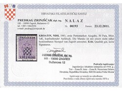 Mi.No. 1, porto inverted overprint, photo certificate Zrinjšćak