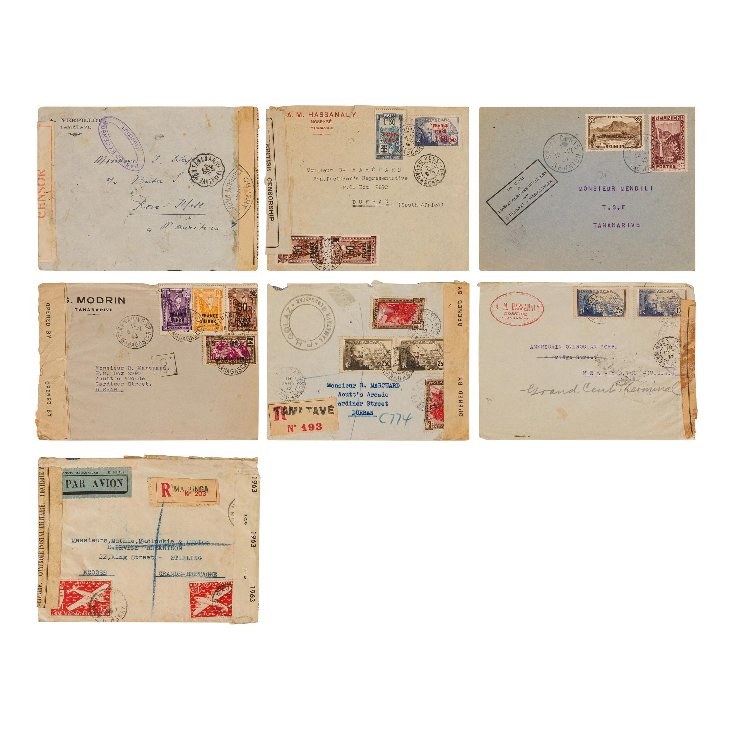 With various censors and frankings including registered mail, ...
