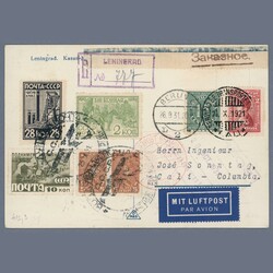 1931 Soviet Union - Registered postcard from Leningrad to Colombia - ...