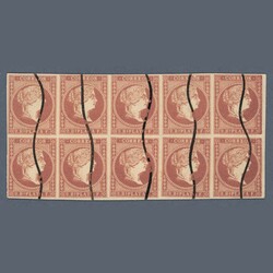 1857 Spanish West Indies - 2R block of ten with gum and with hand ...