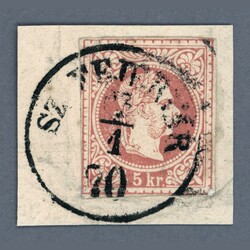 1867 Hungary - 5 kr postal stationery cutout used as stamp with SZ ...