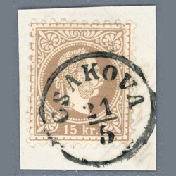 1867 Hungary - 15kr with nice CSAKOVA postmark on cutout