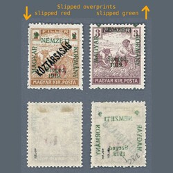 1919 Hungary - Szeged - 45f / 3f and 20f / 2f with slipped overprints ...