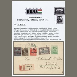 1920 Hungary - Baranya - Registered postcard sent from Pécs ...