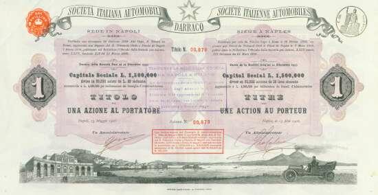 Societá Italiana Automobili "Darracq", Nennwert 1 x 25 Lire. Neapel, ...