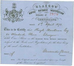 Glasgow Royal Botanic Institution, Nennwert 1 Share. Glasgow, 05.04 ...