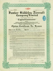 Hawker Siddeley Aircraft Company Limited, Nennwert Ord. 60 x 5/-. ...