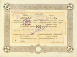 Jugoslovensko Hotelsko A. D., Nennwert 10 x 500 Dinar. Split, 25.05 ...