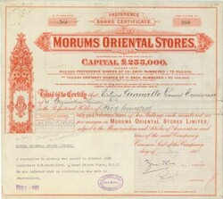 Morums Oriental Stores, Limited, Nennwert Pref. 500 x 10/-. 01.05 ...
