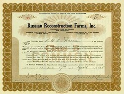 Russian Reconstruction Farms, Inc., Nennwert Com.-B 10 x US-$ 10. New ...