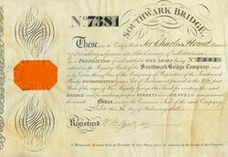 Southwark Bridge Company, Nennwert 1 Share. London, 25.02.1818, 1 ...