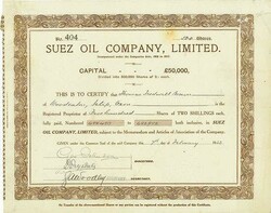 Suez Oil Company, Nennwert 500 x £ 0.2.0. 07.02.1923, 500 Shares á ...