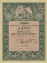 Tirdzniecibas un rupniecibas akc. sabiedriba "LATO", Nennwert 200 Lat ...