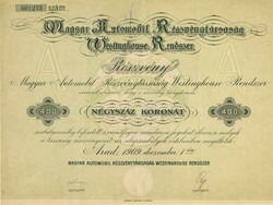 Magyar Automobil Reszvénytársaság Westinghouse Rendszer, Nennwert ...