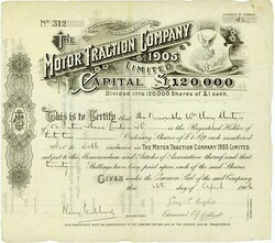 Motor Traction Company 1905 Limited, Nennwert 42 x £ 1. 26.04.1906, ...