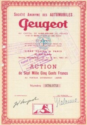 Société Anonyme des Automobiles Peugeot, Nennwert 7.500 Francs. ...