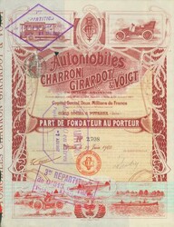 Automobiles Charron Girardot & Voigt, Nennwert Part Fondateur. ...
