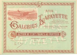 Aux Galeries Lafayette S.A., Nennwert 100 Francs. Paris, 15.01.1920, ...