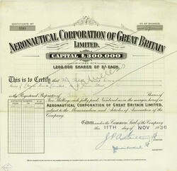 Aeronautical Corporation of Great Britain Limited, Nennwert 67 x £ 0 ...