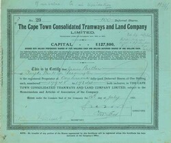 Cape Town Consolidated Tramways and Land Company Limited, Nennwert ...