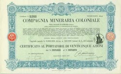 Compagnia Mineraria Coloniale, Nennwert 25 x 25 Lire. Asmara, Turin, ...