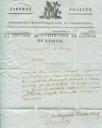 HELVETISCHE REPUBLIK - LAUSANNE - MORGES - LÈMAN - VERWALTUNGSKAMMER ...