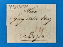 BAYERN - MEMMINGEN - BOZEN - SÜDTIROL - RAYON STEMPEL - 4.4.1818. ...