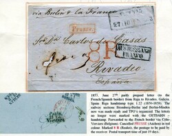 LITAUEN - RIGA - RIBADEO - SPANIEN - BAHNPOST - TAXSTEMPEL - 27.6 ...