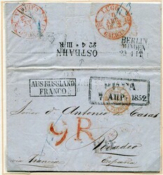 LITAUEN - RIGA - RIBADEO - SPANIEN - OSTBAHN - BAHNPOST - TAXSTEMPEL ...