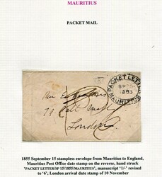 MAURITIUS - LONDON - PACKET LETTER - SCHIFFSPOST - 15.9.1855. ...