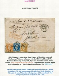 MAURITIUS - BORDEAUX - VIA SUEZ - TAXSTEMPEL - UNZUREICHEND FRANKIERT ...