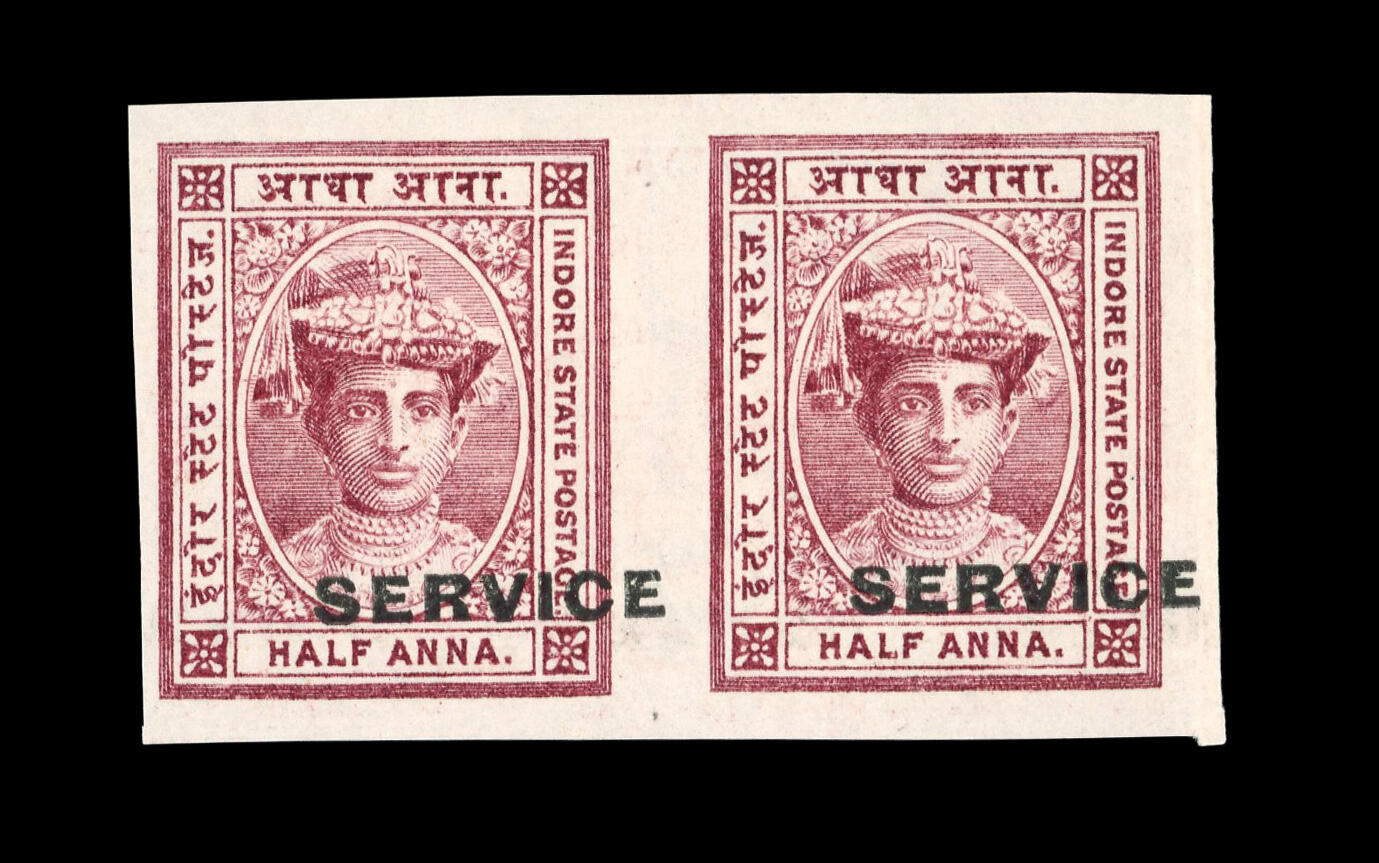 1904 ½ anna lake-brown imperf pair overprinted with SERVICE, fine (S ...
