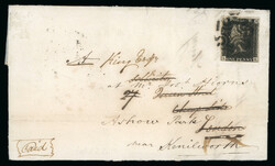 1840 1d. black, pl. 11, SK (roller flaw), good margins all round, ...