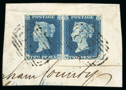 1840 2d deep blue pl.2 pair QG-QH, touched to good margins, ...