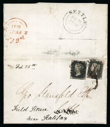 Settle: 1841 entire letter to settle, bearing 1840 1d. black, Pl. 10, ...