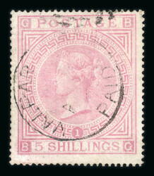 1867 5s pale rose, pl. 1, BG, cancelled by Valparaiso c.d.s., fine (S ...