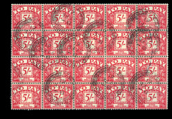 1955-57 5/- fine used block of twenty (5 x 4) SG D55 cat.£640