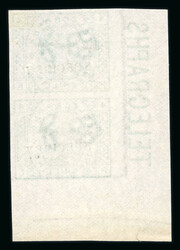 1876 Telegraph 1s green pl. 4 in lower left corner marginal vertical ...