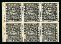 1863-76 group of mint blocks incl. 1c black perf. 10 corner block of ...