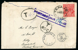 1931 (Sep 14) incoming envelope from Australia with KGV 2d tied by ...