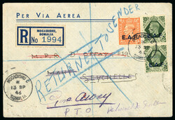 1946 (13 SP) registered cover to Mahe, Seychelles franked E.A.F. 2d ...