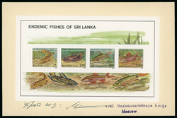 1990 Fish set of four individually affixed to small recessed card, ...