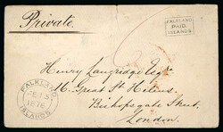 1876 (Feb 15) envelope to London with endorsement "Private", showing ...