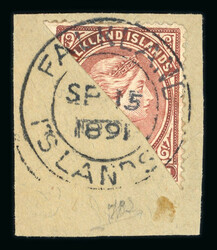 1889-91 1d red-brown diagonal bisect on piece tied by complete ...