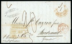 1850 (Apr 20) entire from Pondicherry to France with very good strike ...