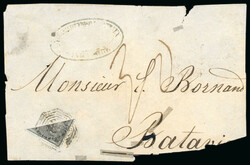 1855 4a black on blue diagonal bisect on large part front from ...